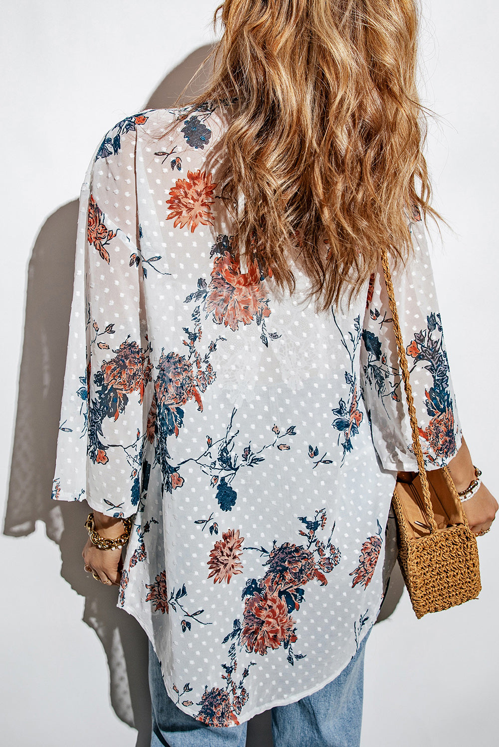 Floral Three-Quarter Sleeve Open Front Cardigan-Angel Casuals