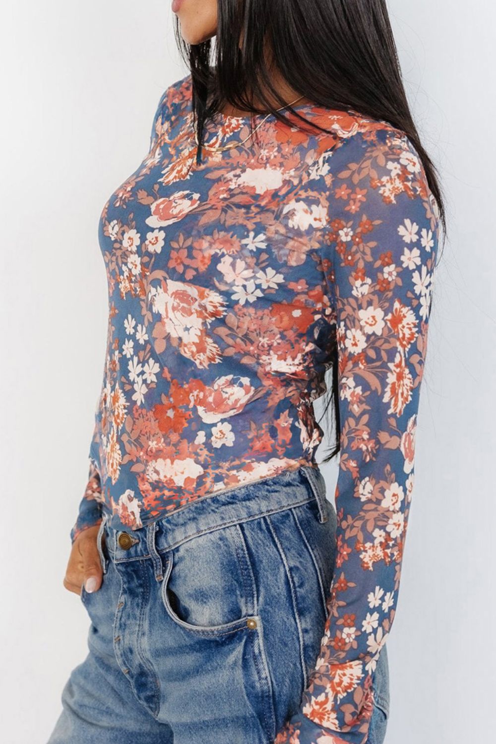 Floral Round Neck Long Sleeve T-Shirt-Angel Casuals