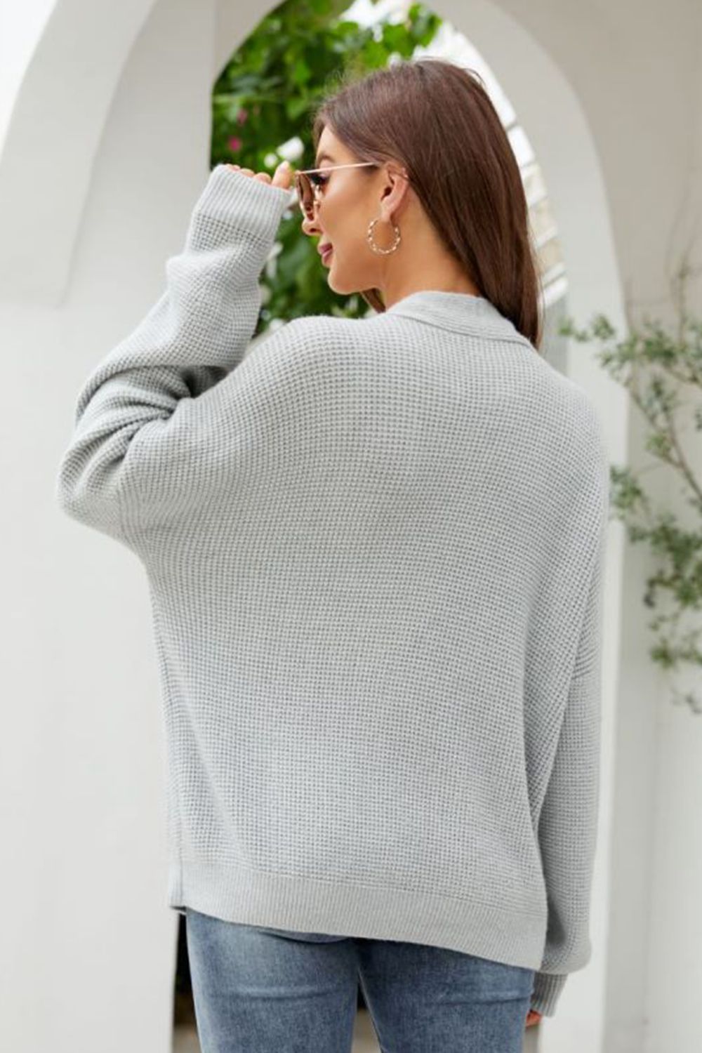 Waffle-Knit Dropped Shoulder Cardigan-Angel Casuals