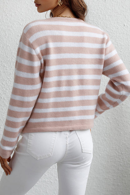 Striped Button Down Long Sleeve Cardigan-Angel Casuals