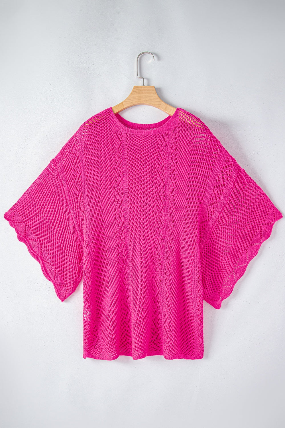 Openwork Round Neck Half Sleeve Knit Top-Angel Casuals