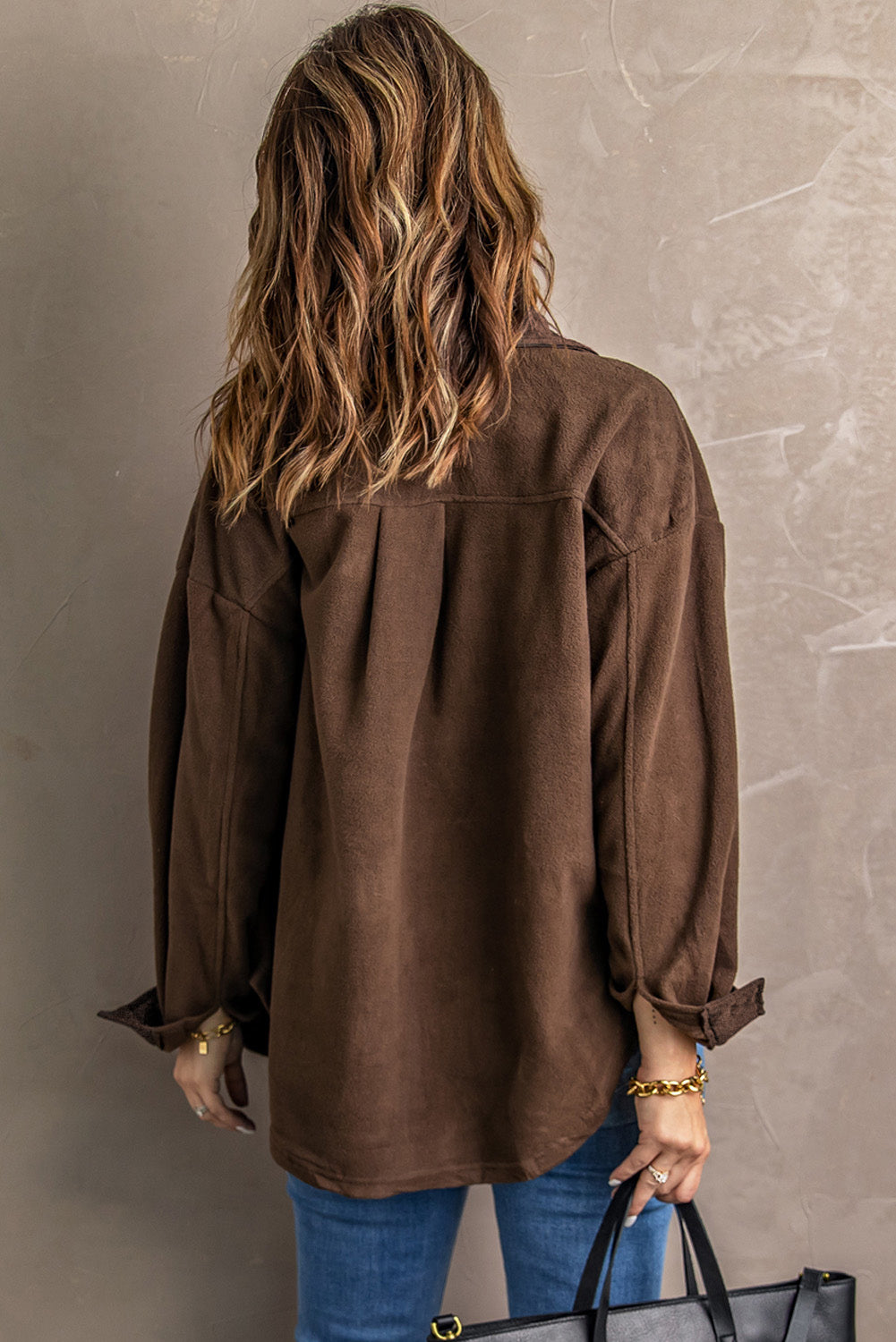 Button Up Collared Neck Long Sleeve Jacket-Angel Casuals
