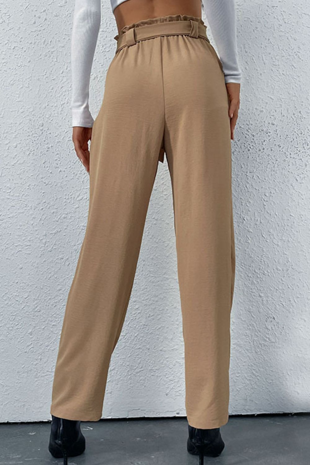 Belted Straight Leg Pants with Pockets-Angel Casuals