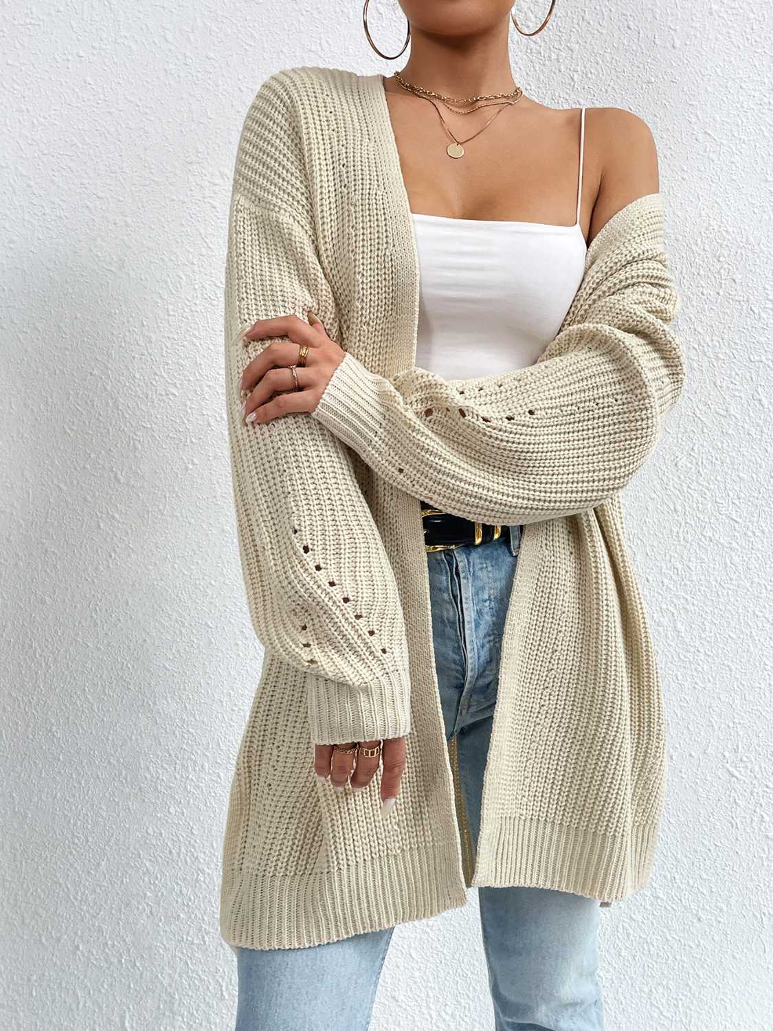 Open Front Dropped Shoulder Slit Cardigan-Angel Casuals