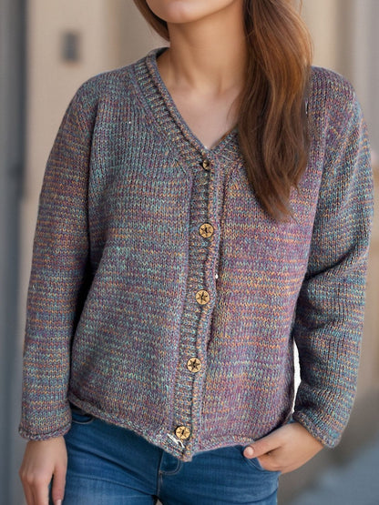 Heathered V-Neck Long Sleeve Cardigan-Angel Casuals