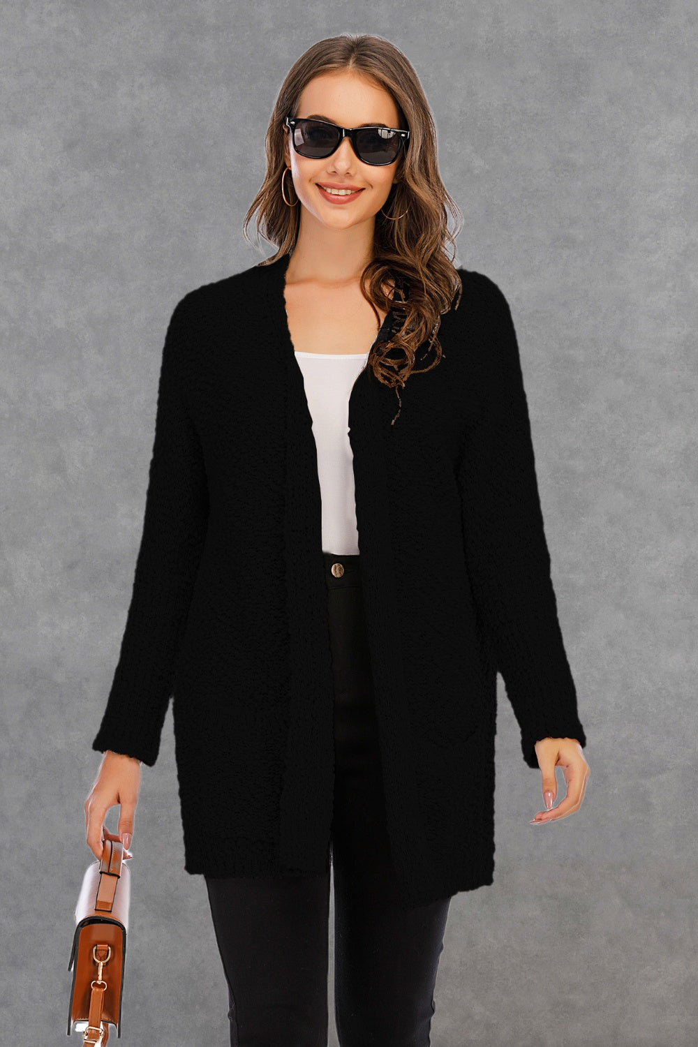 Angel Wings Pocketed Open Front Long Sleeve Cardigan-Angel Casuals