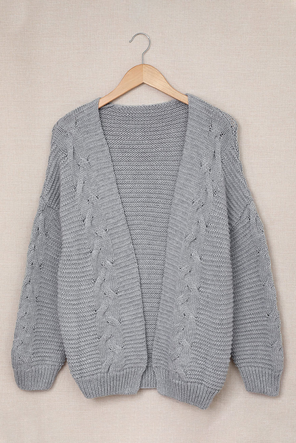 Cable-Knit Open Front Cardigan-Angel Casuals