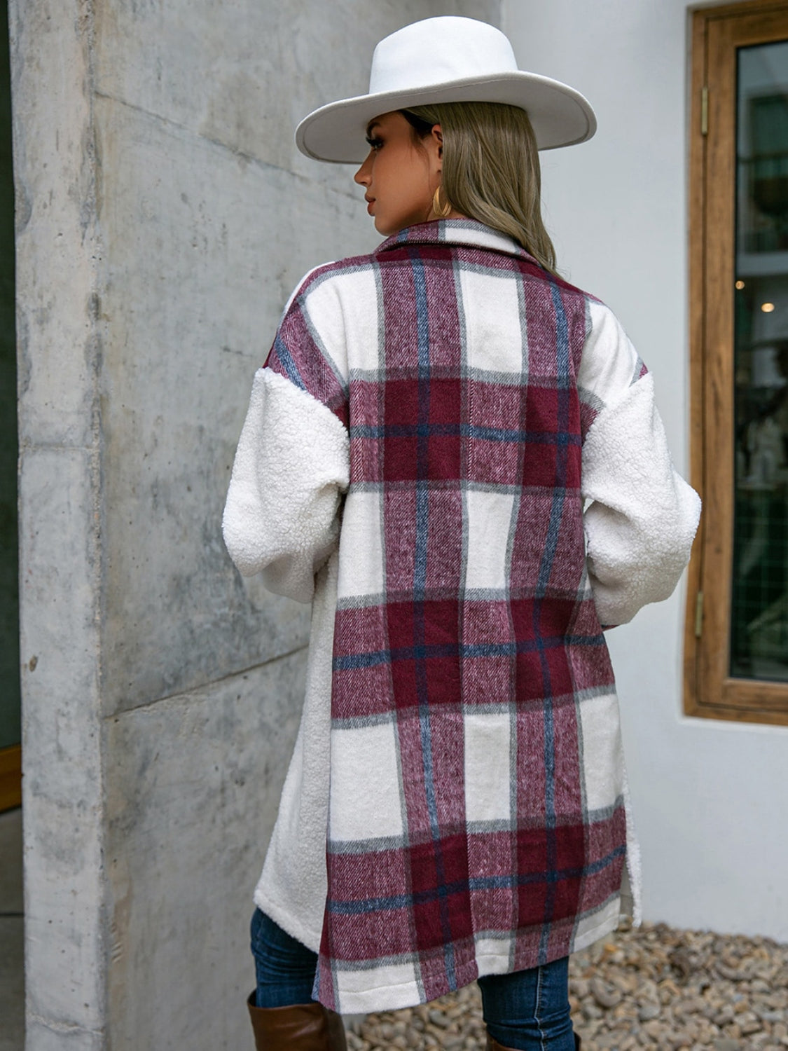 Plaid Dropped Shoulder Longline Coat-Angel Casuals