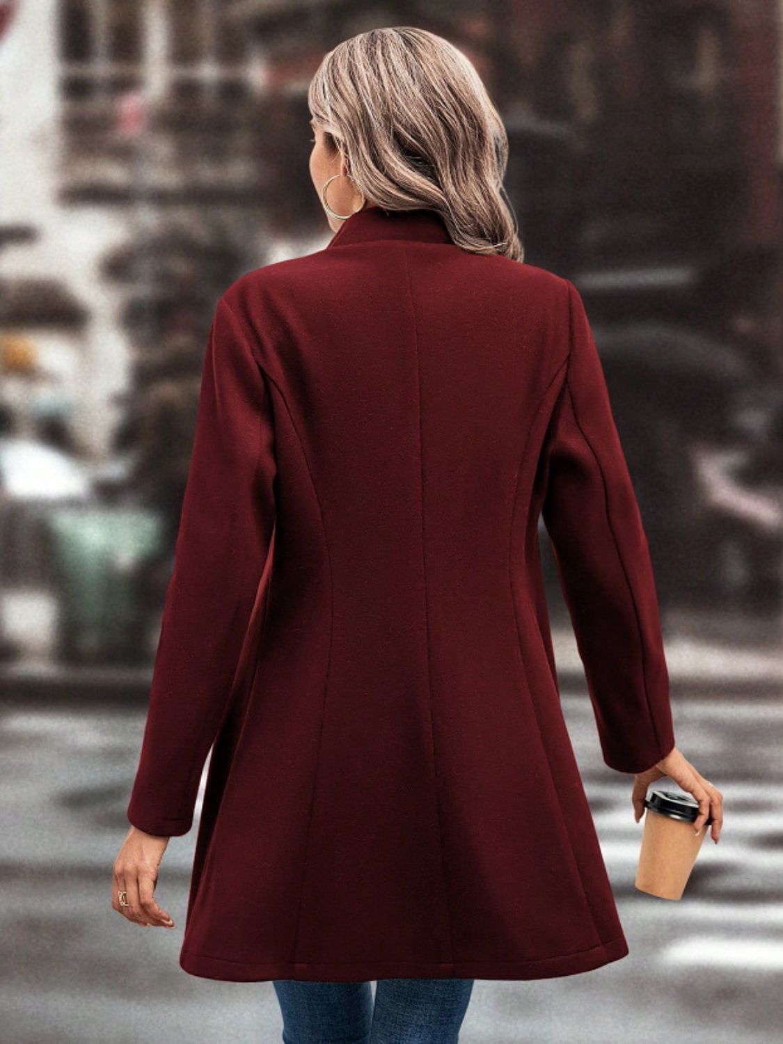 Collared Neck Button Up Long Sleeve Coat-Angel Casuals