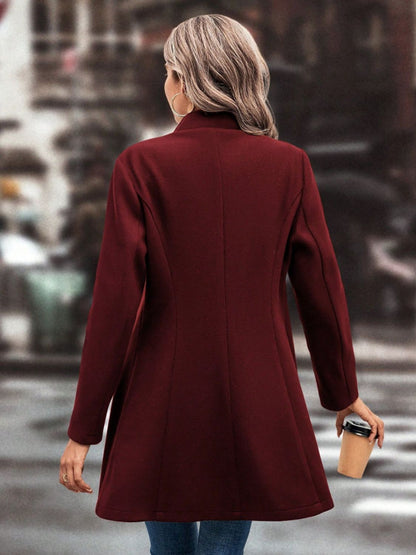 Collared Neck Button Up Long Sleeve Coat-Angel Casuals