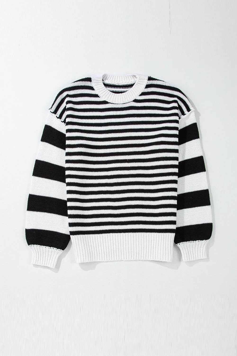 Striped Round Neck Long Sleeve Sweater-Angel Casuals