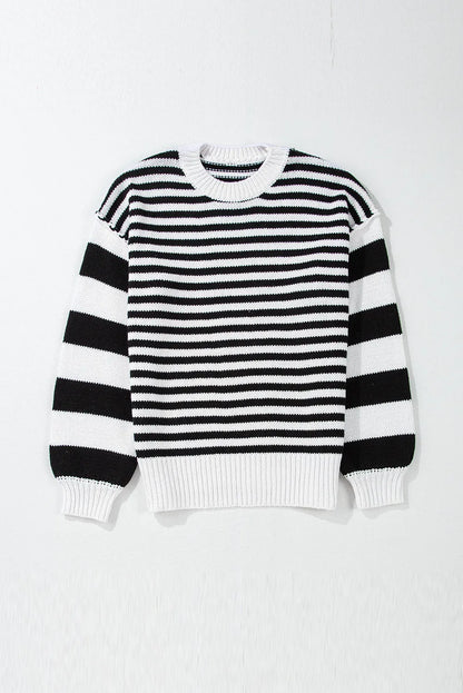 Striped Round Neck Long Sleeve Sweater-Angel Casuals