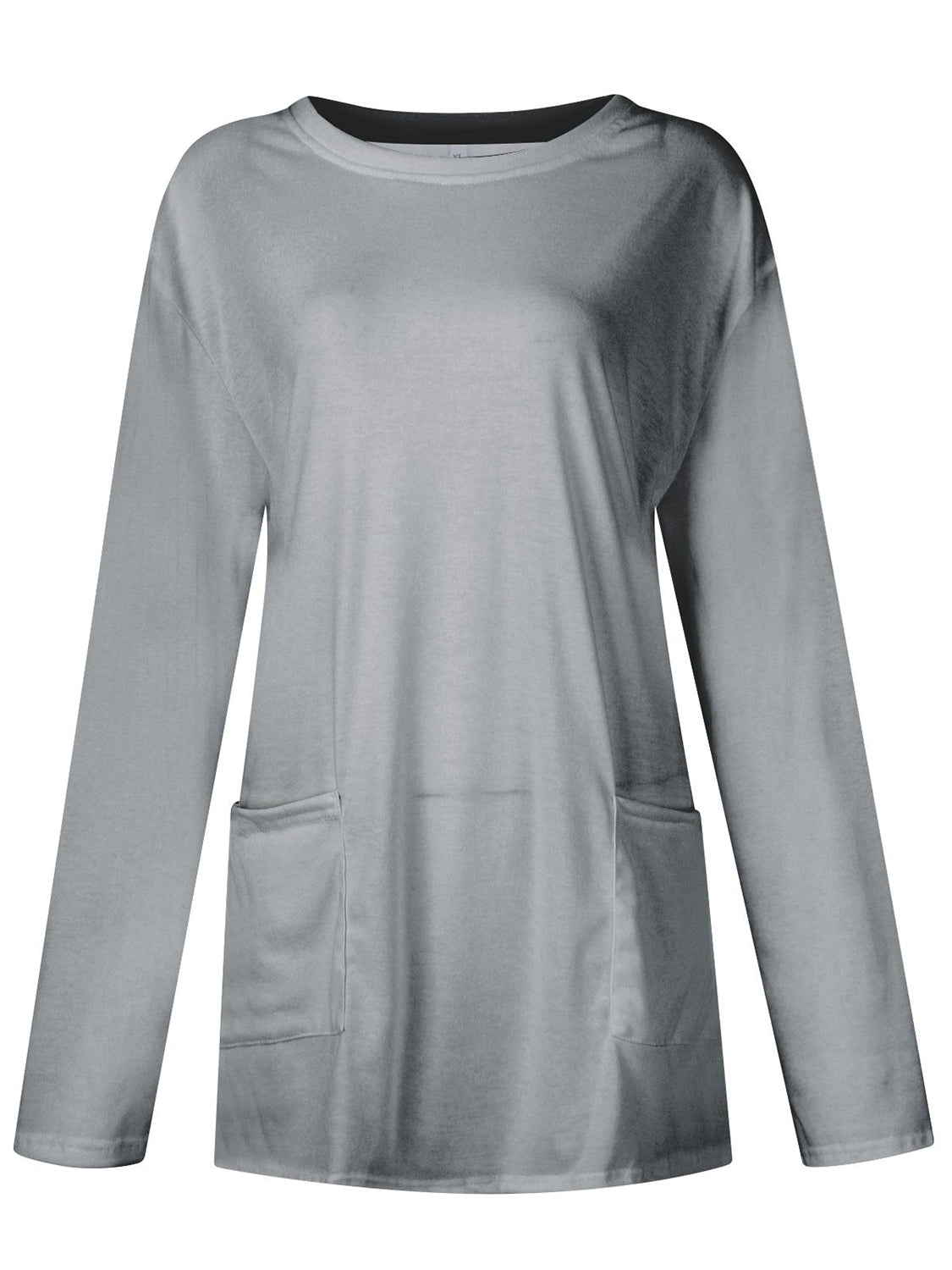 Full Size Pocketed Round Neck Long Sleeve T-Shirt-Angel Casuals