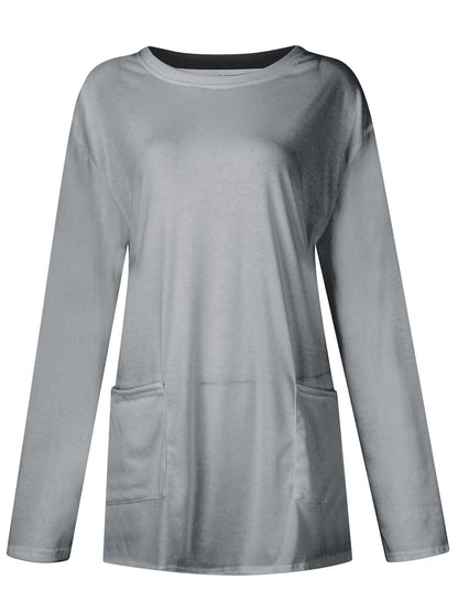 Full Size Pocketed Round Neck Long Sleeve T-Shirt-Angel Casuals