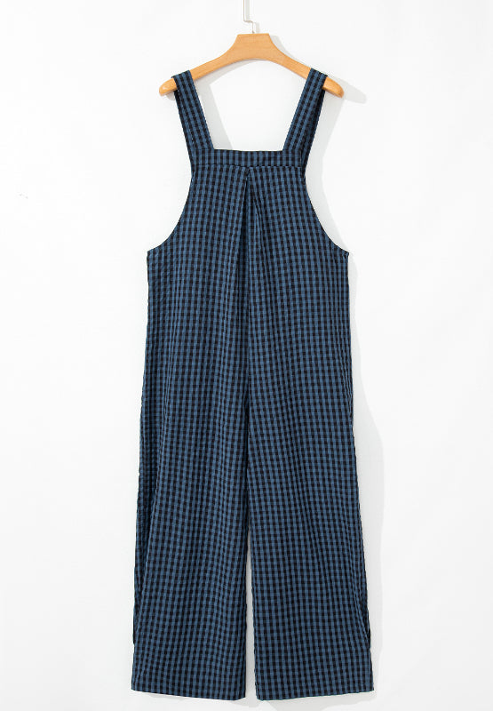 Plaid Wide Strap Wide Leg Overalls-Angel Casuals