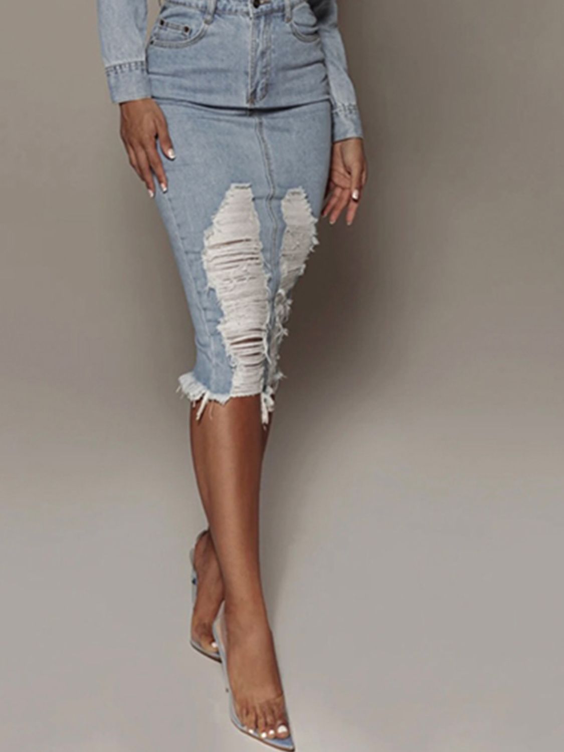 Distressed Slit Denim Skirt-Angel Casuals