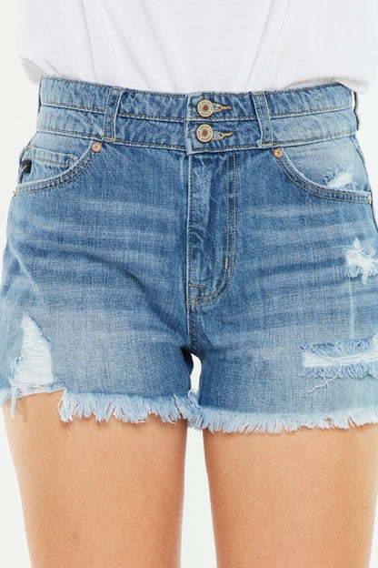 Kancan Full Size High Rise Raw Hem Denim Shorts-Angel Casuals