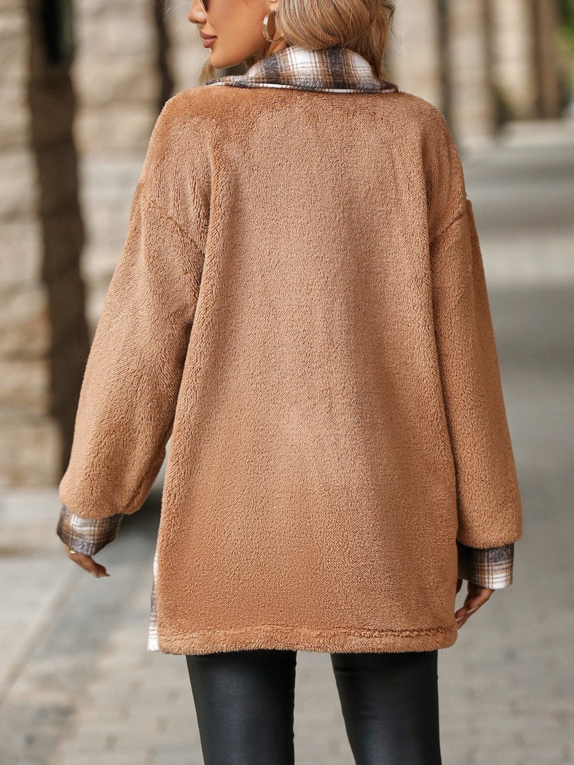 Plaid Contrast Dropped Shoulder Coat-Angel Casuals