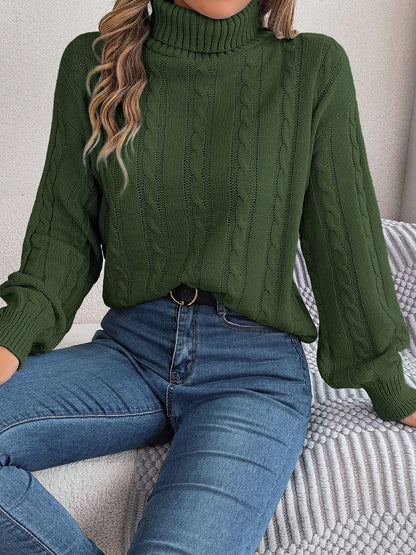 Cable-Knit Turtleneck Dropped Shoulder Sweater-Angel Casuals