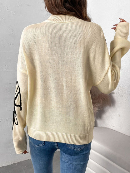 Perfee Mock Neck Dropped Shoulder Long Sleeve Sweater-Angel Casuals