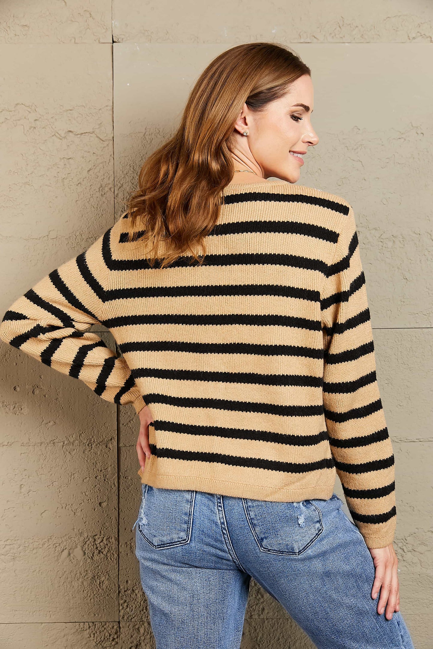 Woven Right Striped Button Front Cardigan-Angel Casuals