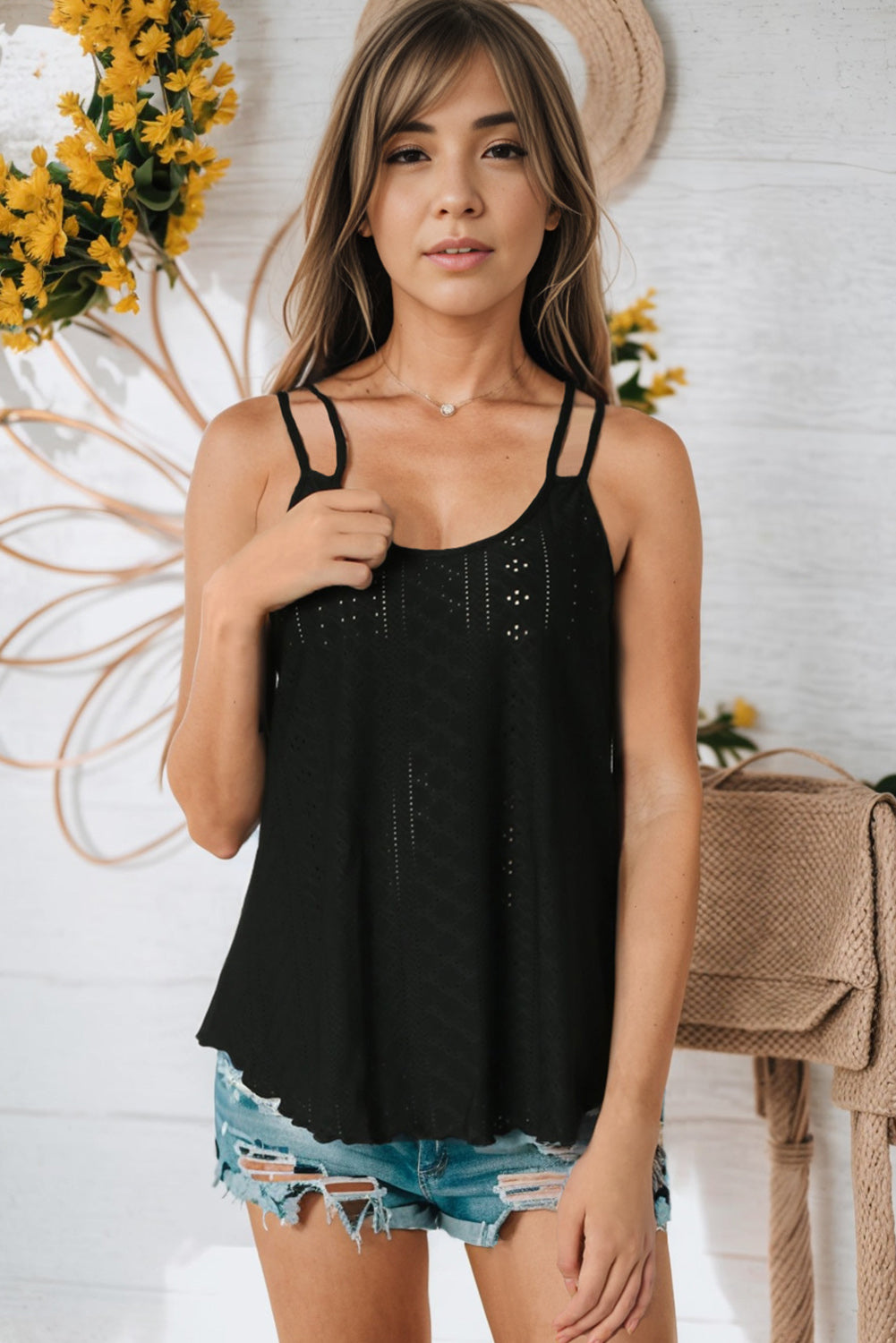 Eyelet Scoop Neck Cami-Angel Casuals