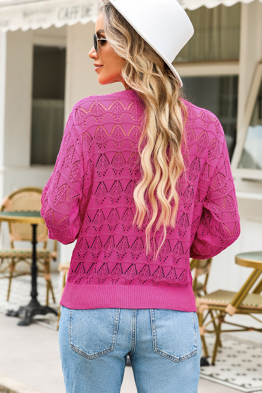 Openwork V-Neck Cardigan-Angel Casuals