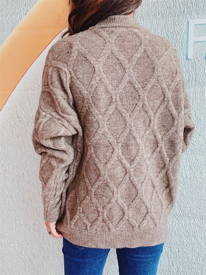 Diamond Round Neck Long Sleeve Sweater-Angel Casuals