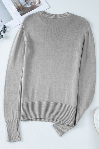 Ribbed Hem Round Neck Long Sleeve Sweater-Angel Casuals