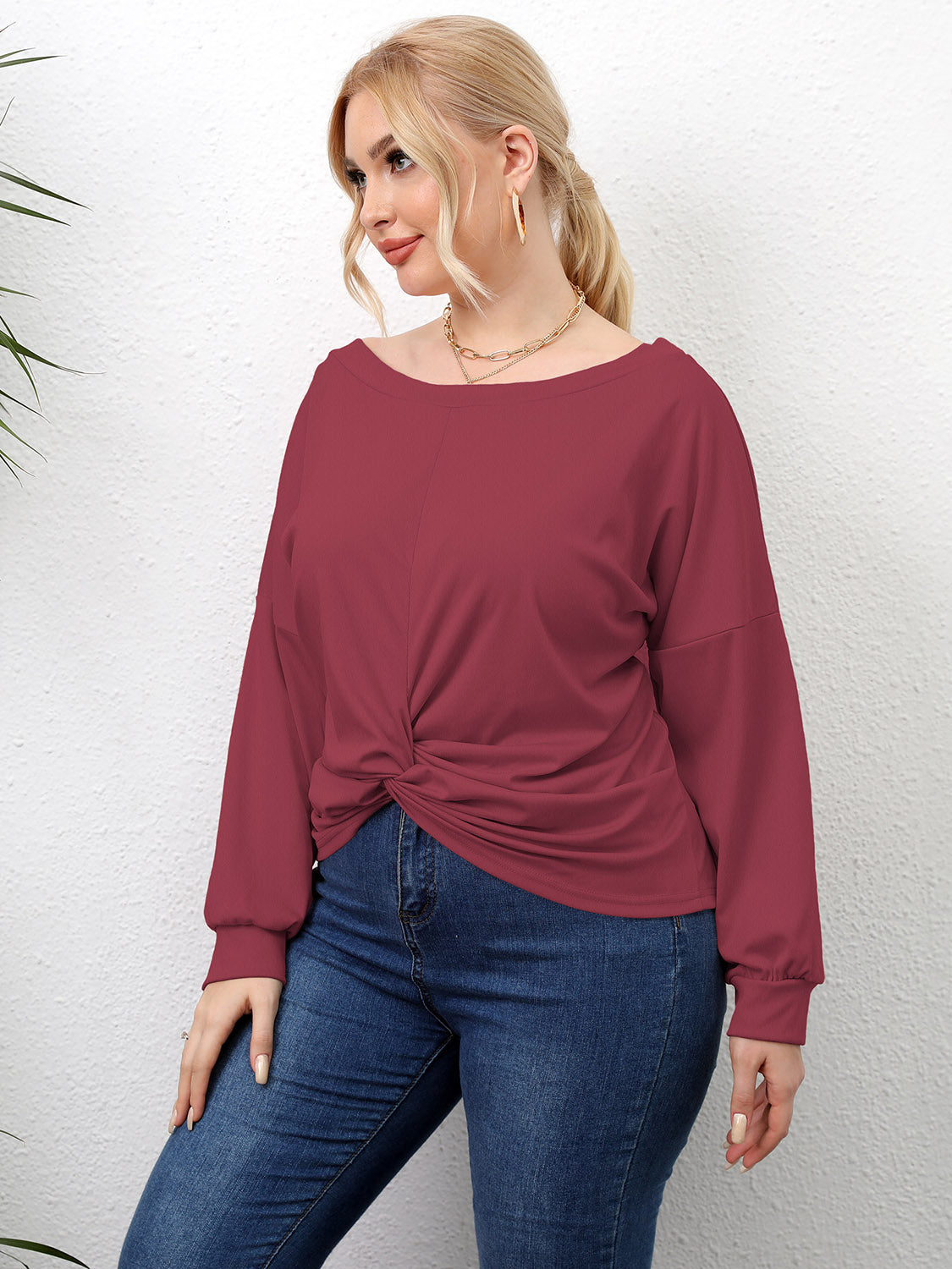 Plus Size Twisted Drop Shoulder T-Shirt-Angel Casuals