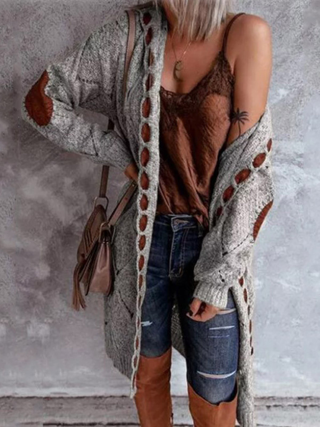 Openwork Long Sleeve Open Front Hooded Cardigan-Angel Casuals
