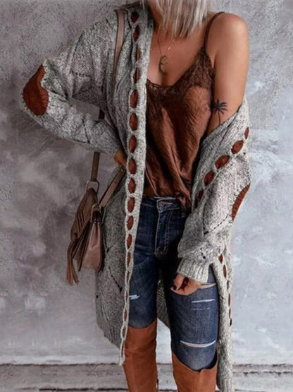 Openwork Long Sleeve Open Front Hooded Cardigan-Angel Casuals