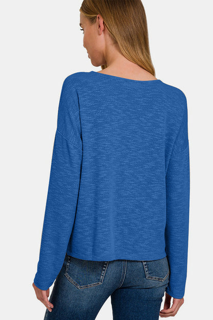 Zenana Dropped Shoulder Long Sleeve T-Shirt-Angel Casuals