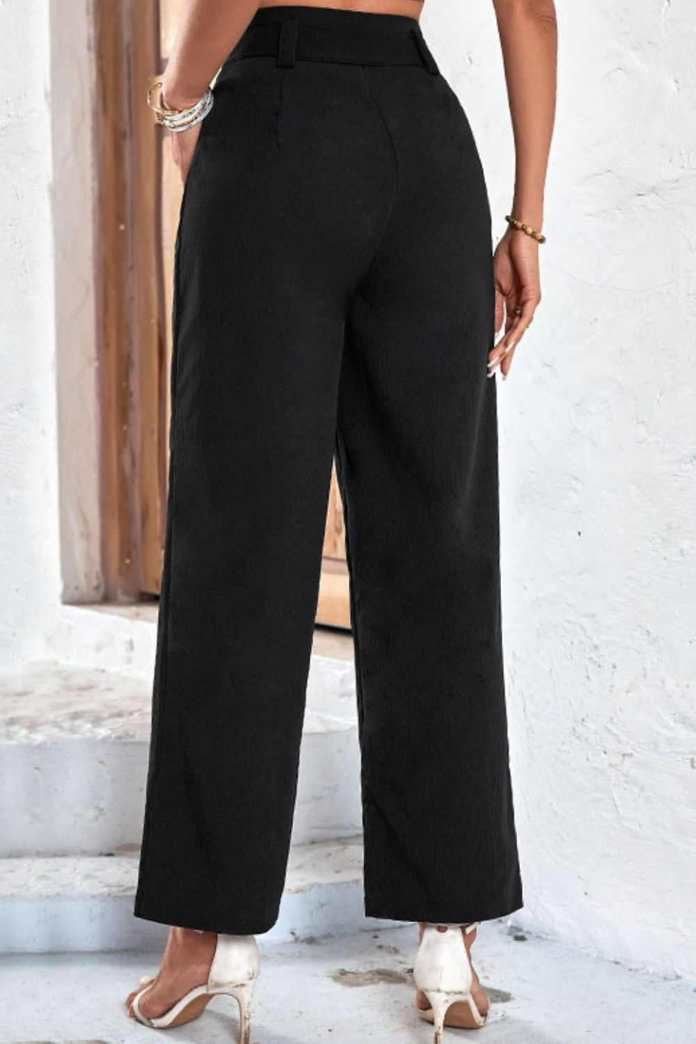 Belted High-Rise Wide Leg Pants-Angel Casuals