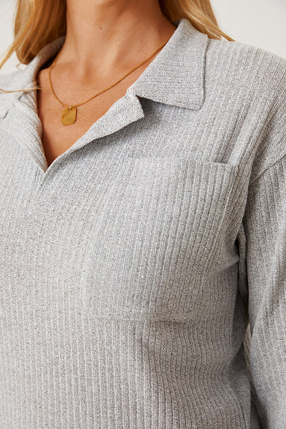 Collared Neck Dropped Shoulder T-Shirt-Angel Casuals