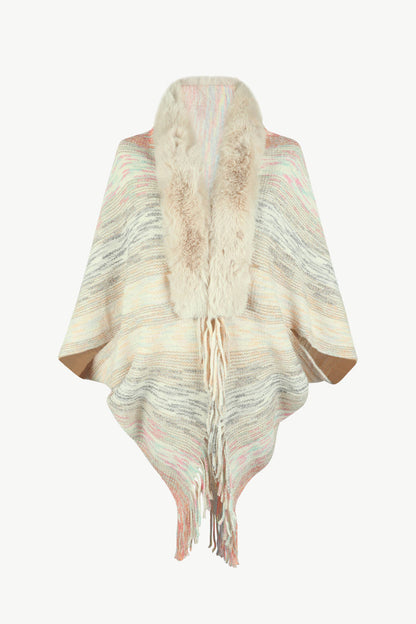 Open Front Fringe Hem Poncho-Angel Casuals