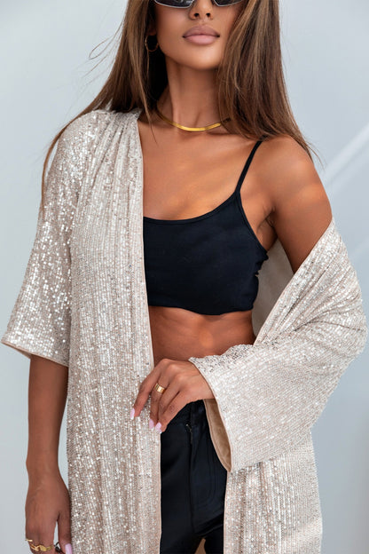 Sequin Open Front Duster Cardigan-Angel Casuals