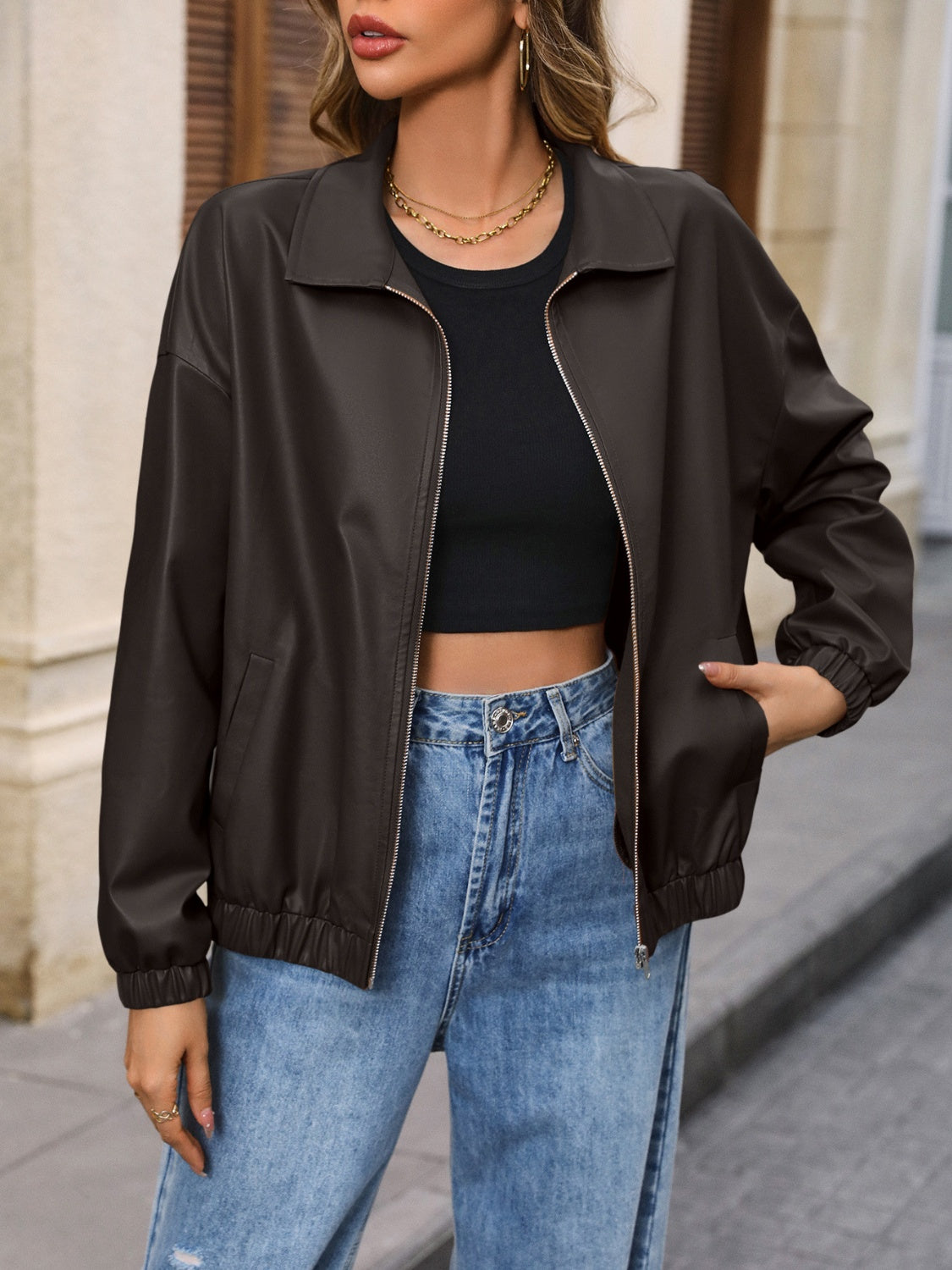 Ivy Lane Zip Up Dropped Shoulder Jacket-Angel Casuals