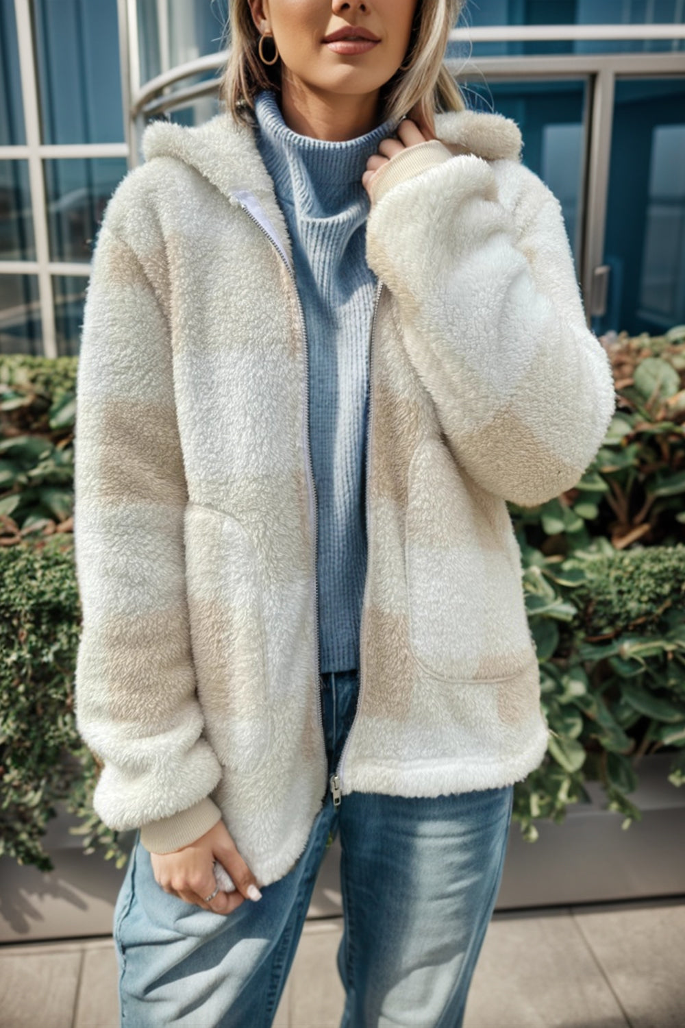 Double Take Full Size Plaid Long Sleeve Hooded Coat-Angel Casuals