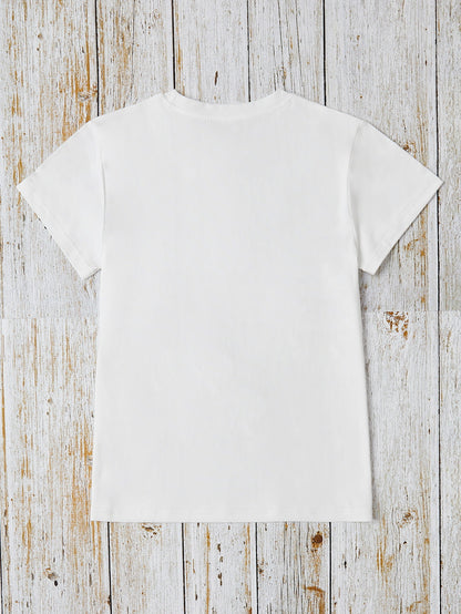 Letter Graphic Round Neck Short Sleeve T-Shirt-Angel Casuals
