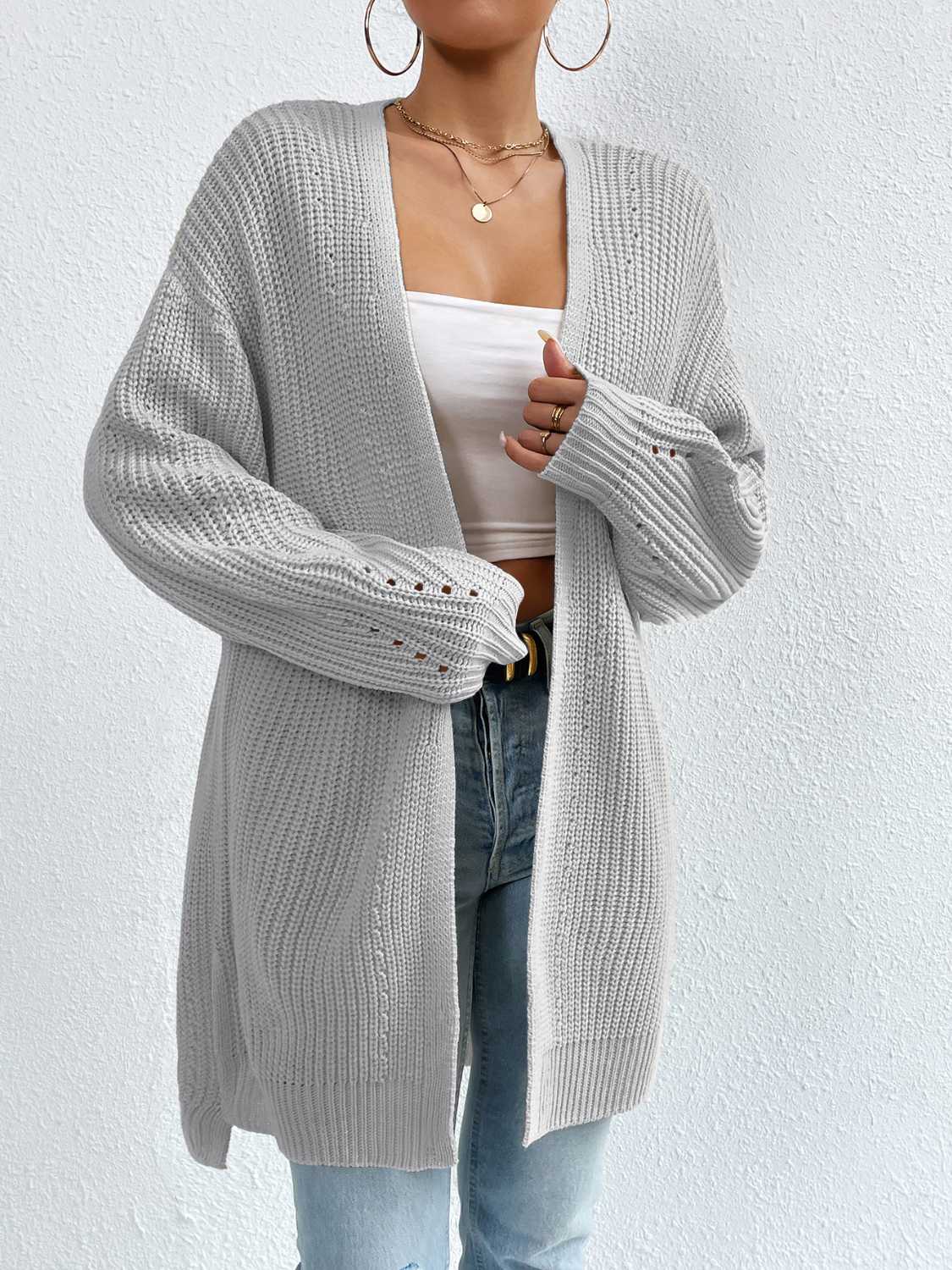 Open Front Dropped Shoulder Slit Cardigan-Angel Casuals