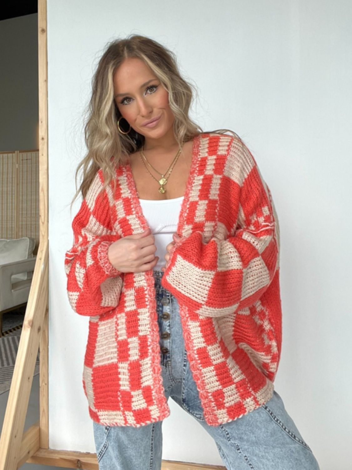 Plaid Open Front Long Sleeve Cardigan-Angel Casuals