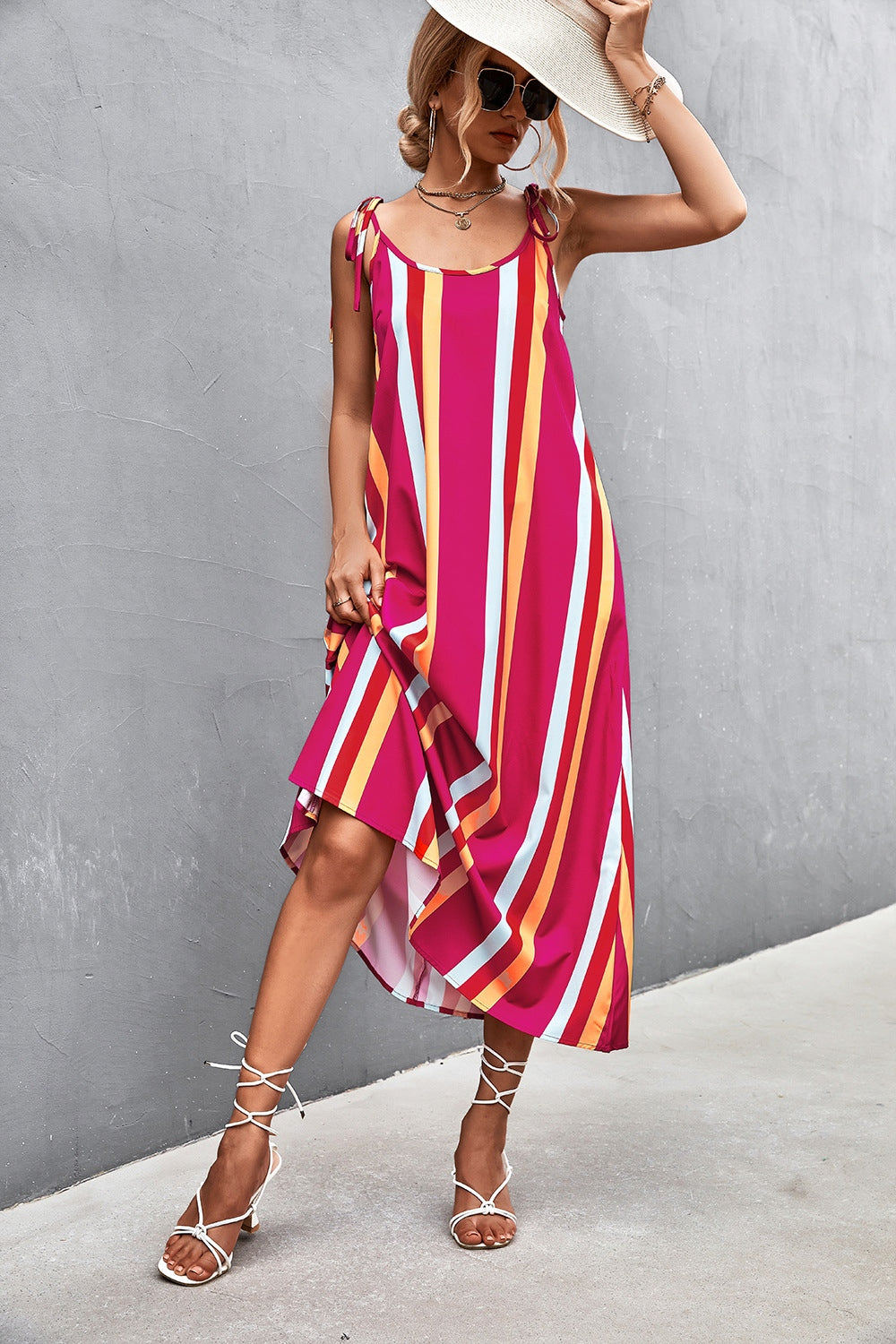 Striped Scoop Neck Cami Dress-Angel Casuals