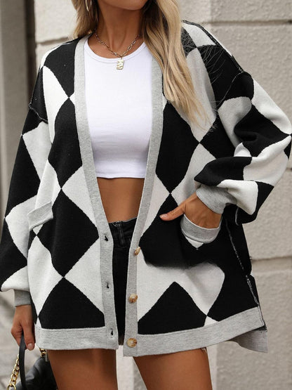 Color Block Button Down Long Sleeve Cardigan-Angel Casuals