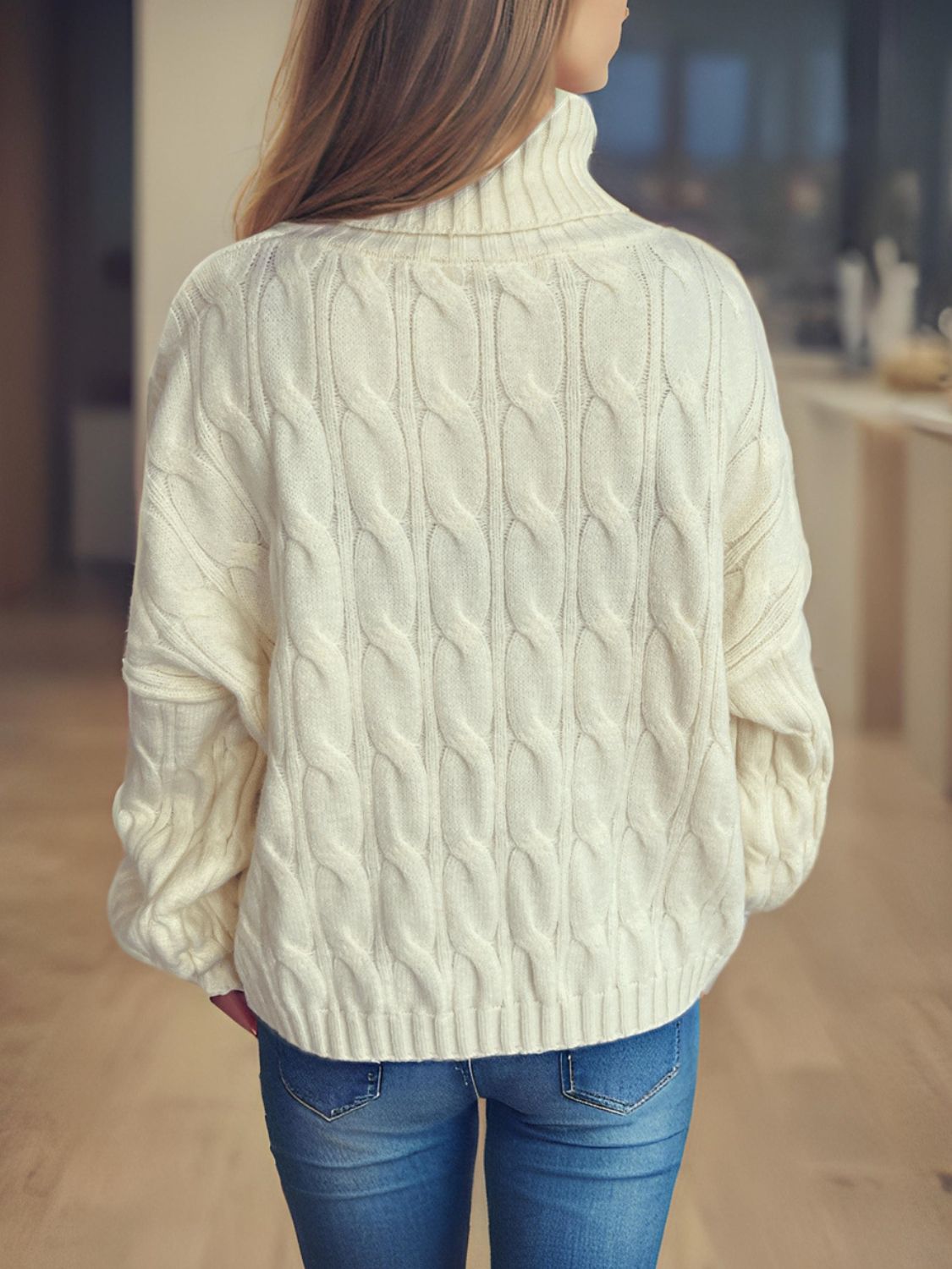 Cable-Knit Turtleneck Long Sleeve Sweater-Angel Casuals