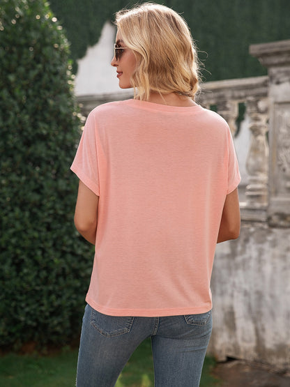 Pocketed Round Neck Short Sleeve T-Shirt-Angel Casuals