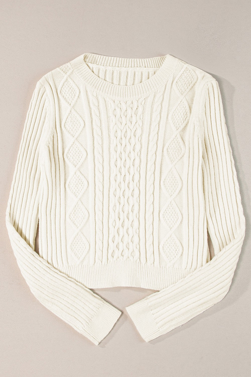 Cable-Knit Round Neck Long Sleeve Sweater-Angel Casuals