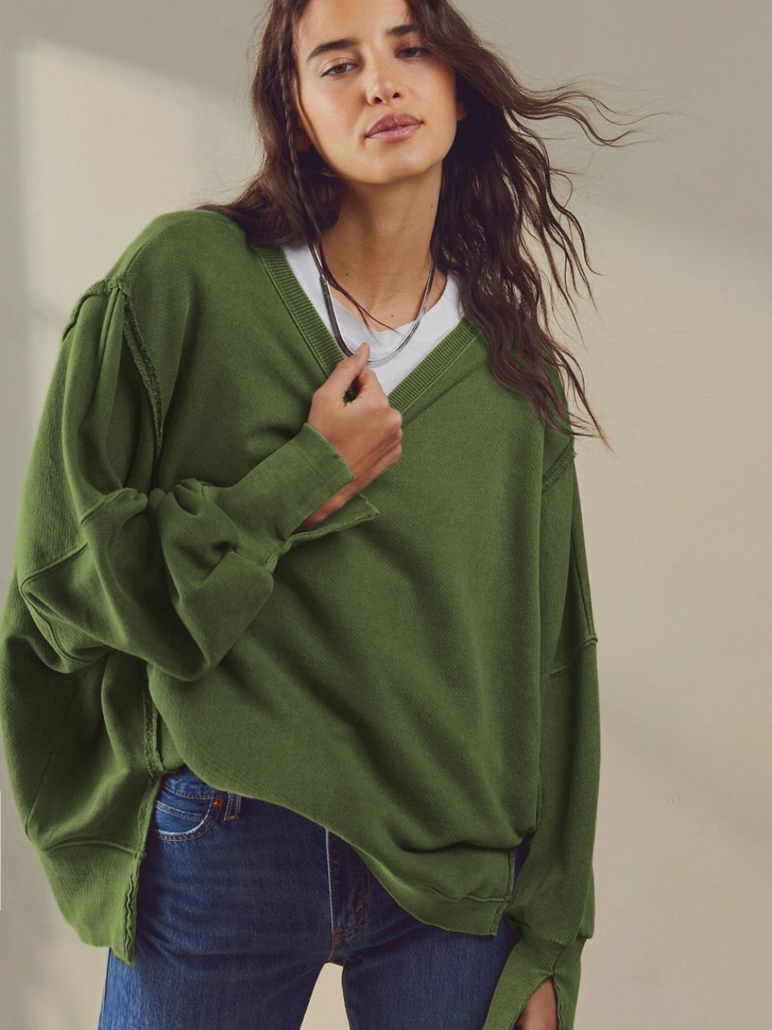 Slit Round Neck Dropped Shoulder T-Shirt-Angel Casuals