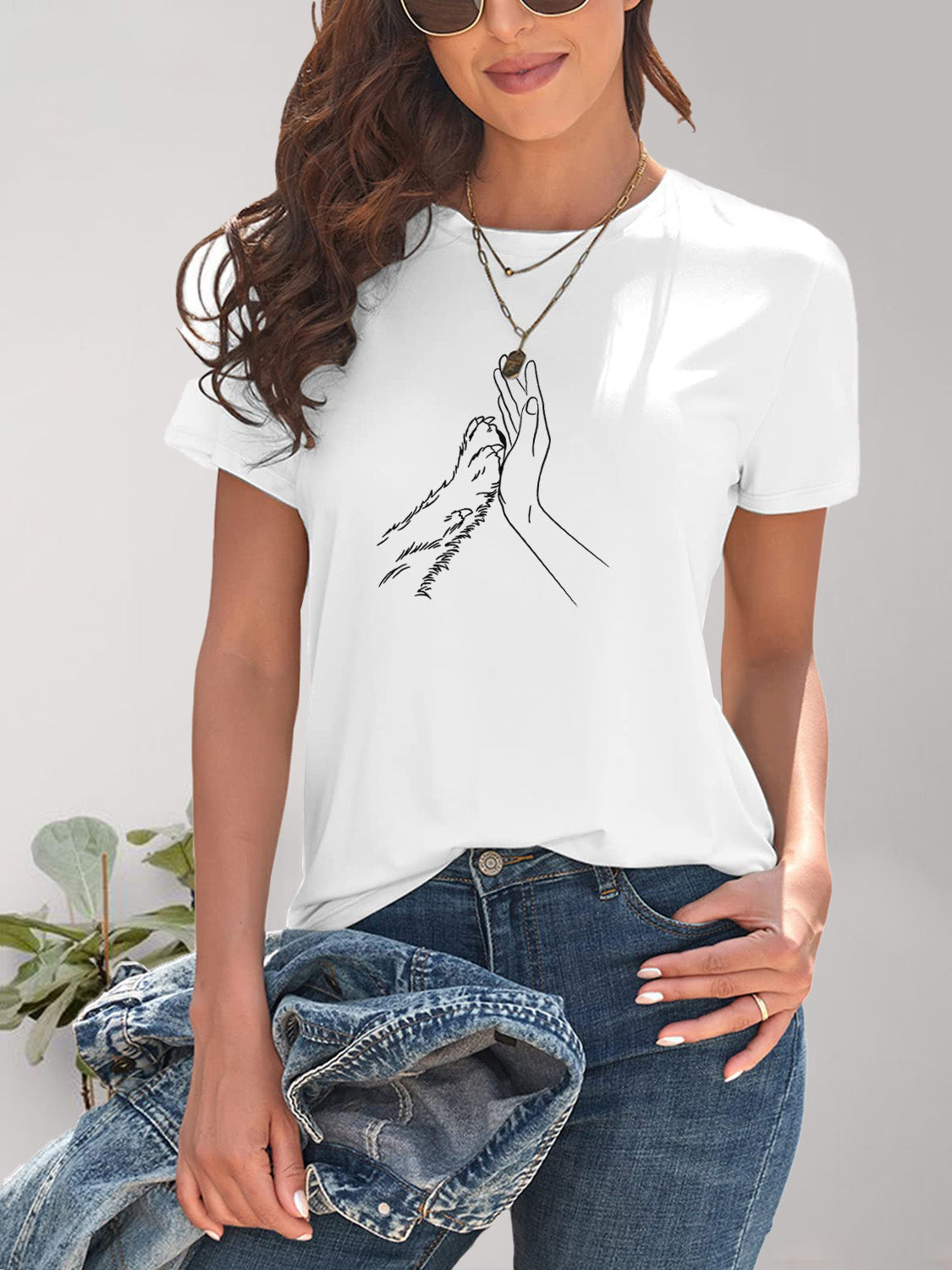 Graphic Round Neck Short Sleeve T-Shirt-Angel Casuals