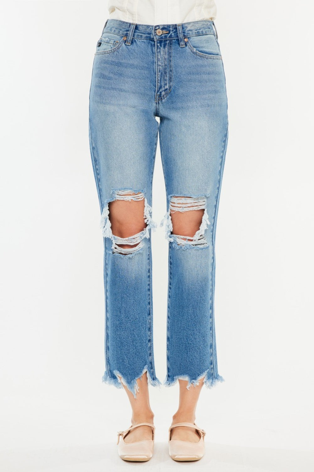 Kancan Distressed Frayed Hem Cropped Jeans-Angel Casuals